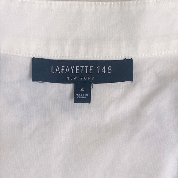 Lafayette 148 New York Stretch Cotton Basilla Wrap Blouse, White, size 4 - Picture 8 of 10